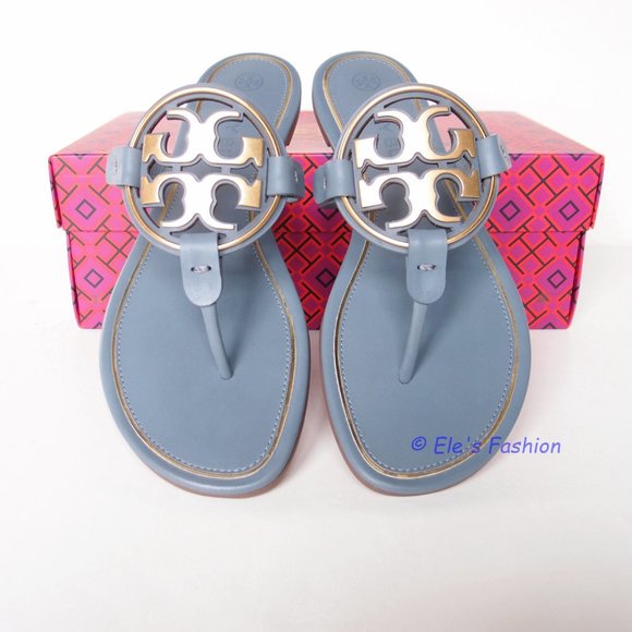 ❤️ New Tory Burch Metal Miller Leather Sandal BLUE US 8 9 9.5 AUTHENTIC - Picture 5 of 16